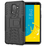 Dual Layer Rugged Tough Shockproof Case & Stand for Samsung Galaxy J8 - Black